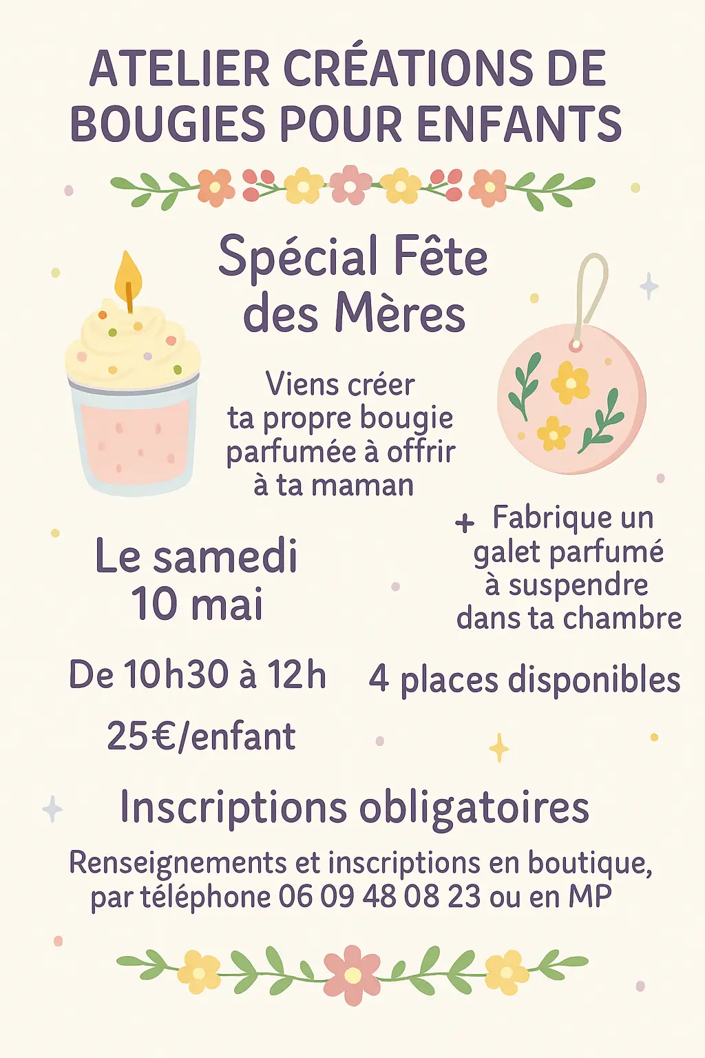atelier de créations de bougies pour enfants spécial fête des mères