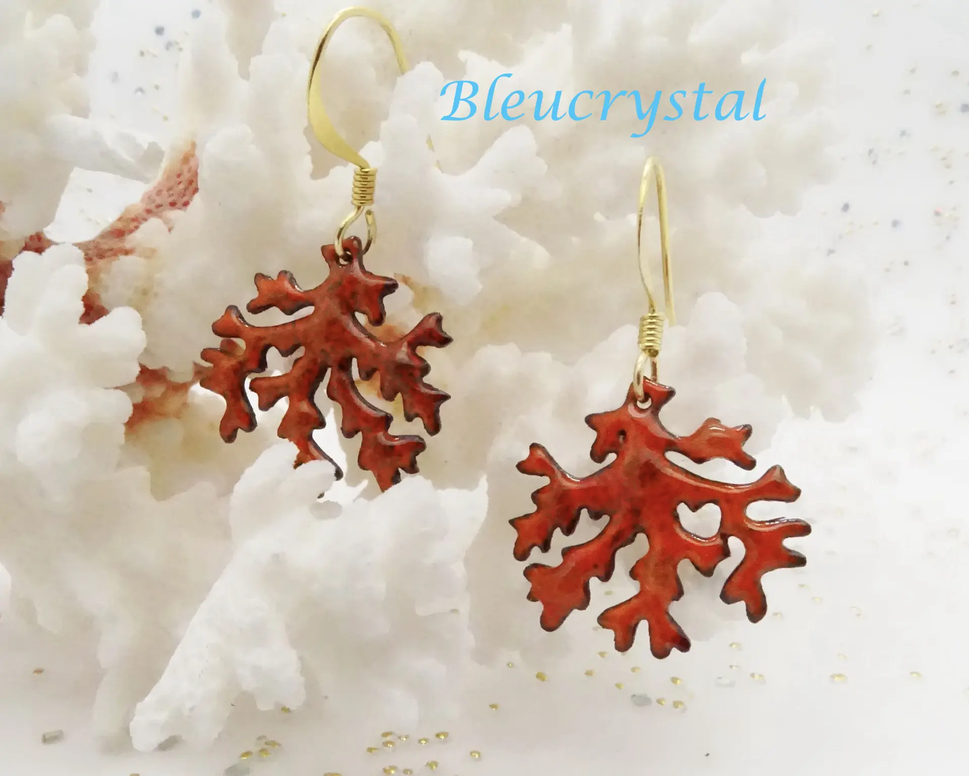 boucles emaillées corail, cuivre
