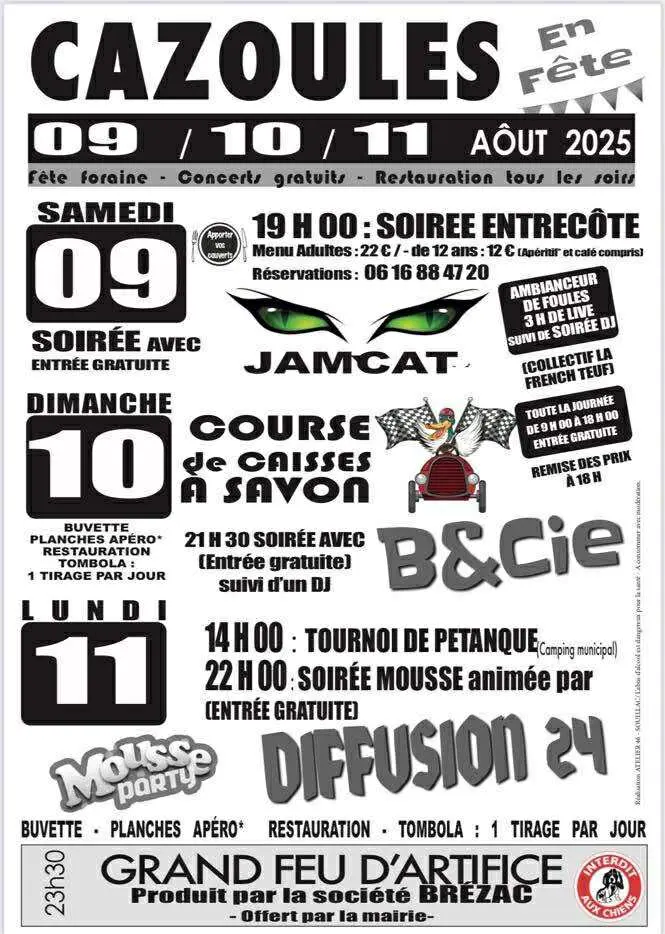 Cazoules en fête : trois jours d’animations les 9, 10 et 11 août 2025