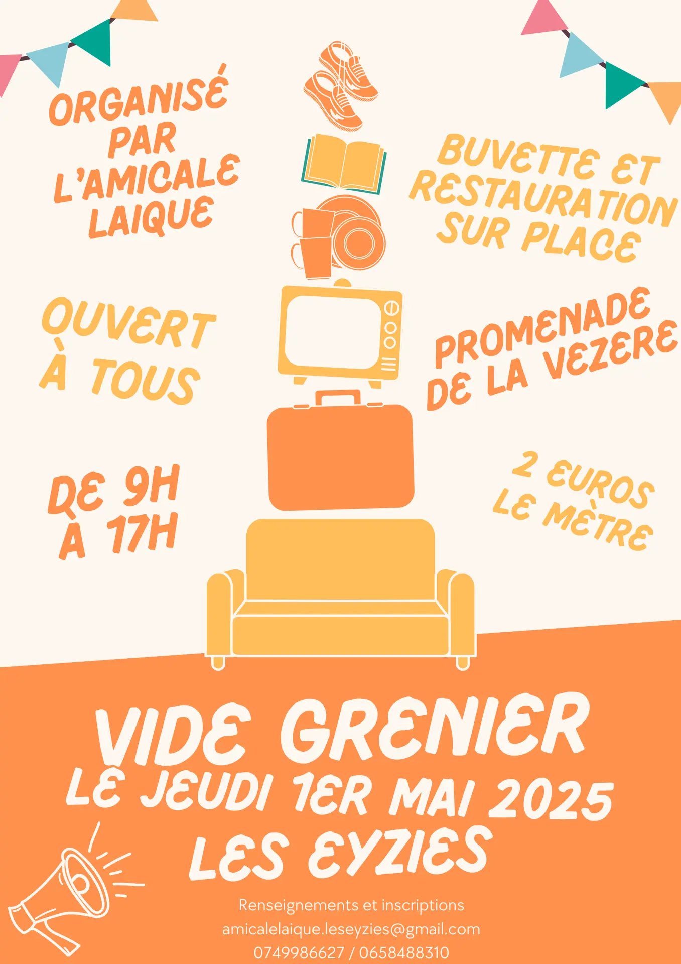 Affiche Vide Grenier Événement Illustration Beige vert  - 1