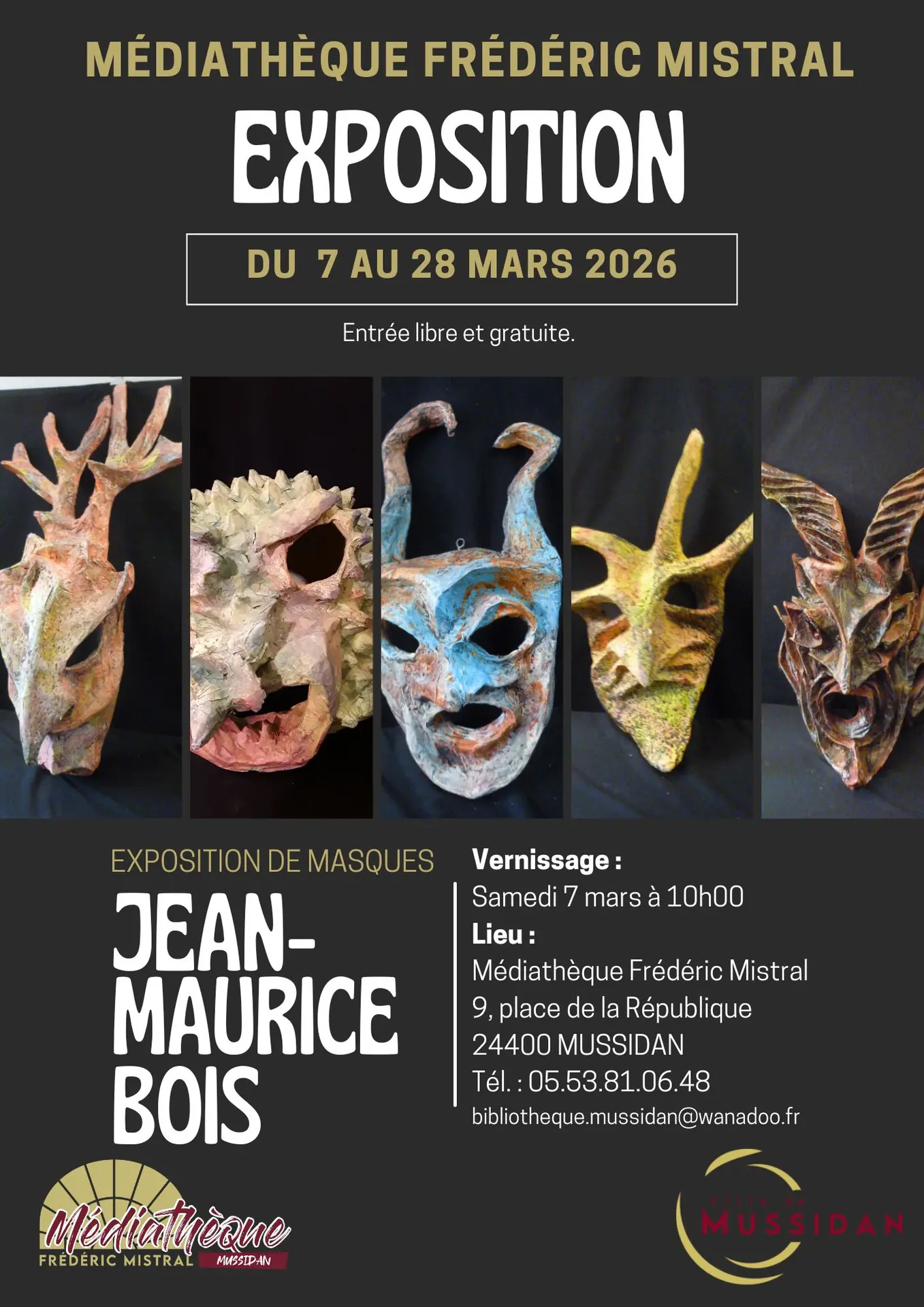 Affiche Exposition JM BOIS Simple Photo Blanc Noir - 1