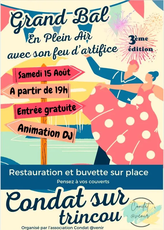 bal et feu d'artifice 15 août 2026 condat