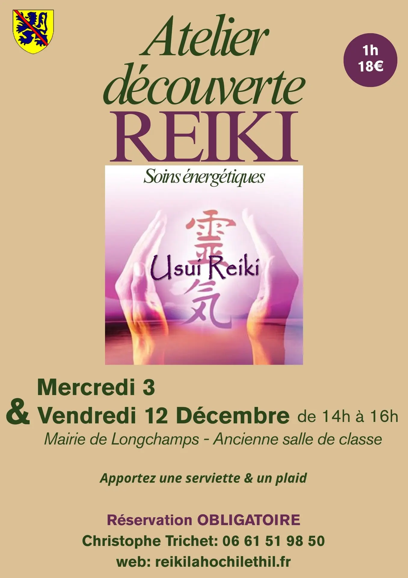 Atelier découverte Reiki Longchamps 03.12 12 25