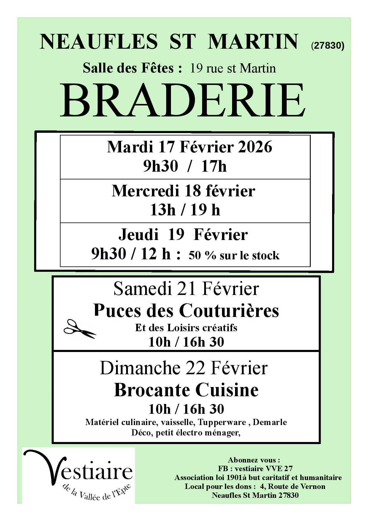 Braderie, puces des couturières et brocante cuisine Neaufles-Saint-Martin 17.18.19.21.22 02 26