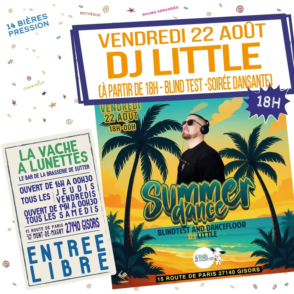Soirée dansante blind test DJ Little La Vache à Lunettes 22 08 25