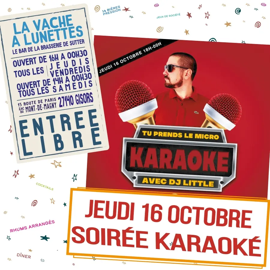 Soirée karaoké La Vache-à-Lunettes 16 10 25