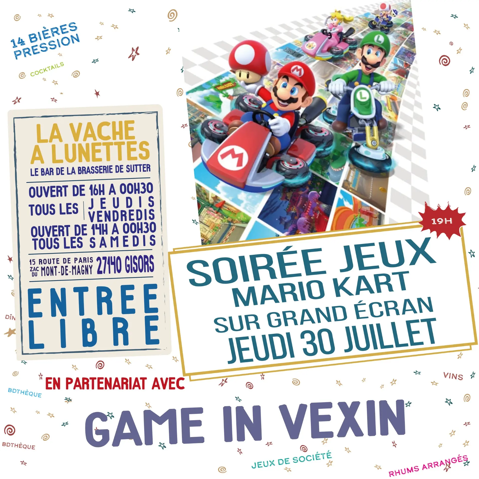 Soirée jeux Mario Kart La Vache à Lunettes Gisors 30 07 26