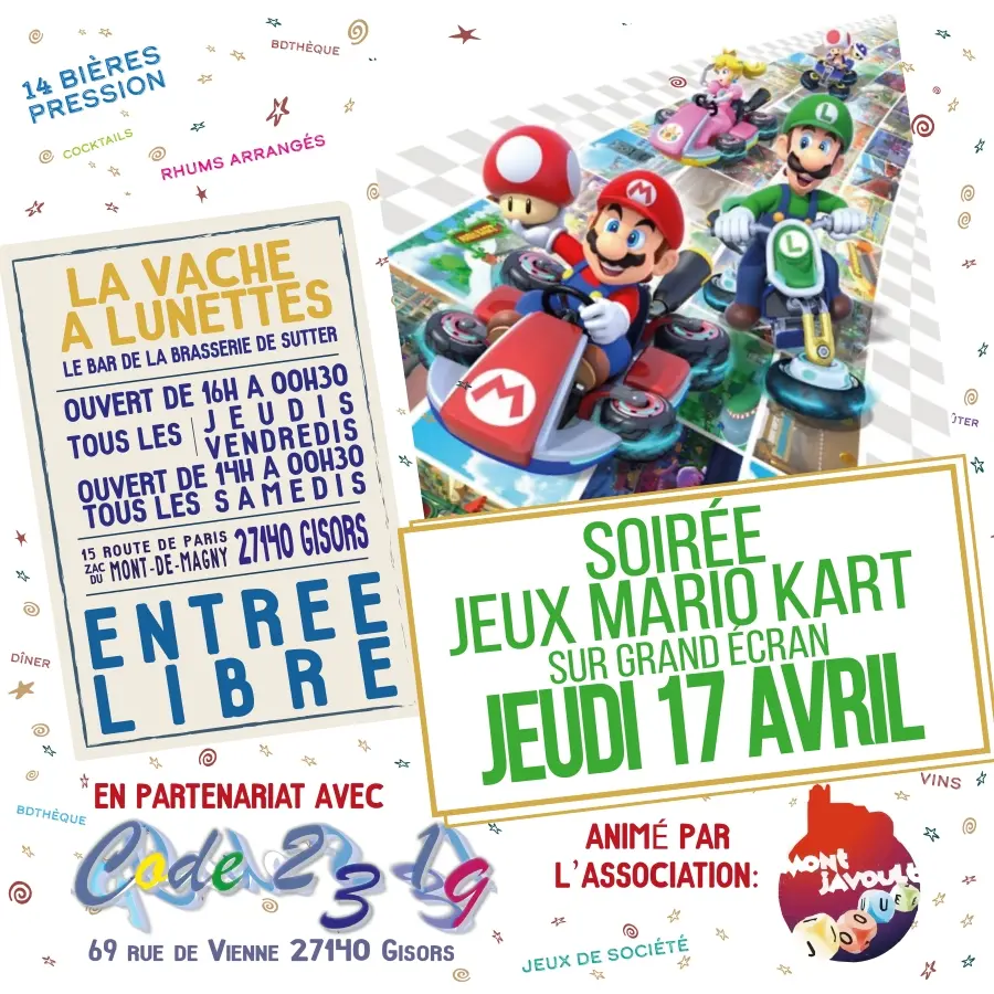 Soirée jeux mario kart La Vache à Lunettes 17 04 25