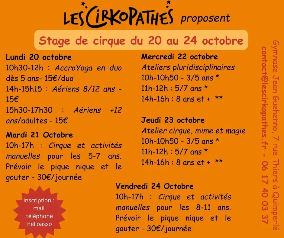 Programme semaine du 20 au 24 octobre