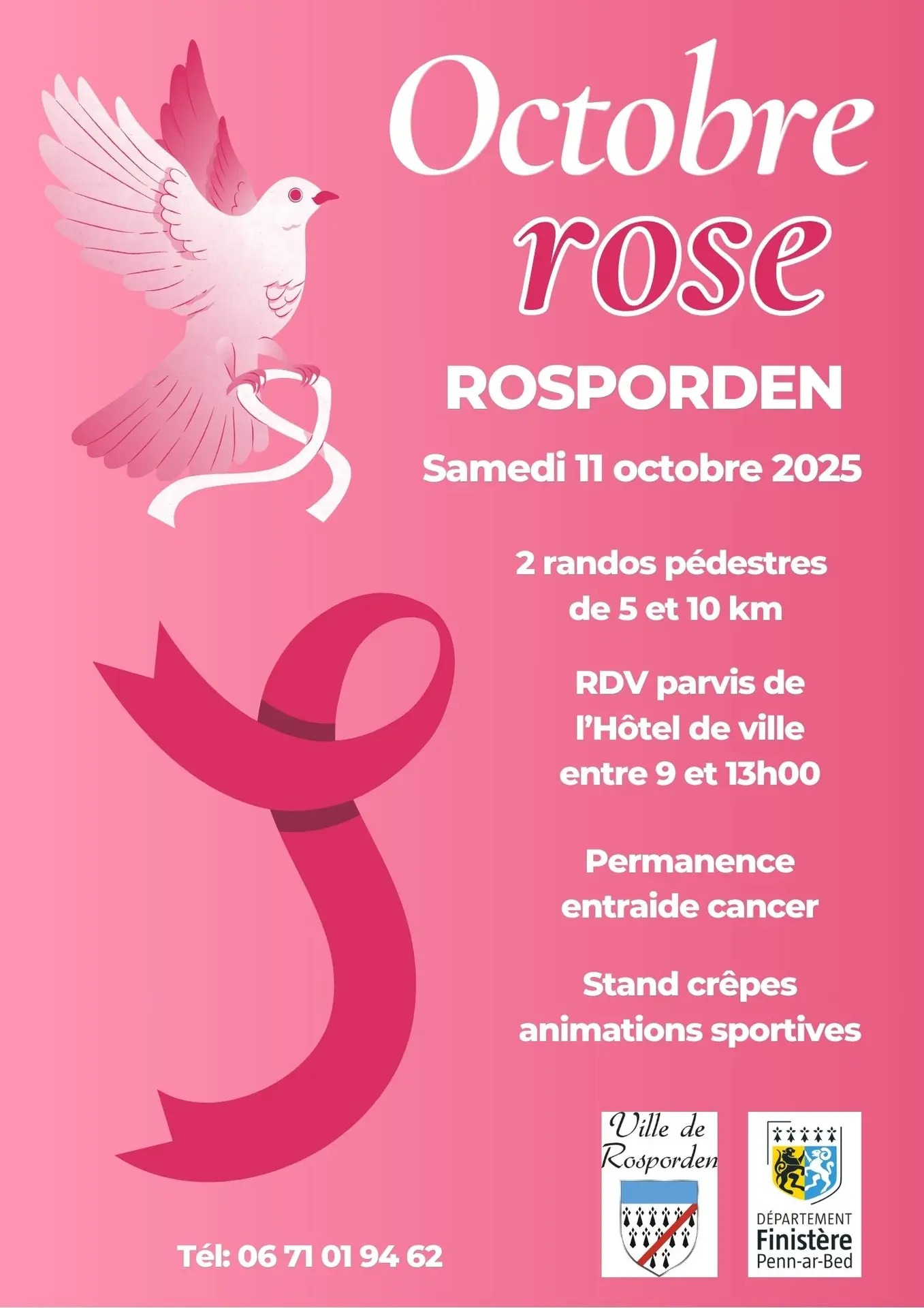 Affiche Octobre Rose Moderne Illustré Blanc Rose Noir - 1