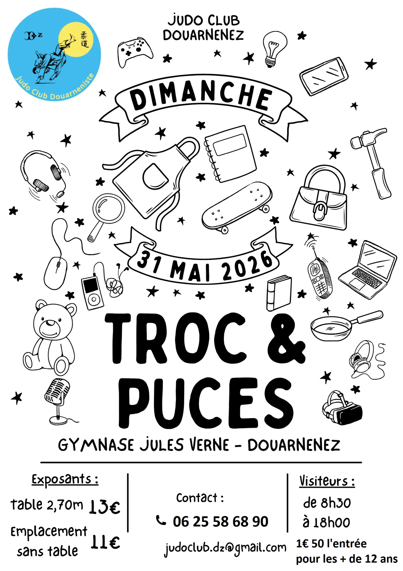 Copie de Affiche événement vide grenier illustratif dessins noir et blanc - 1
