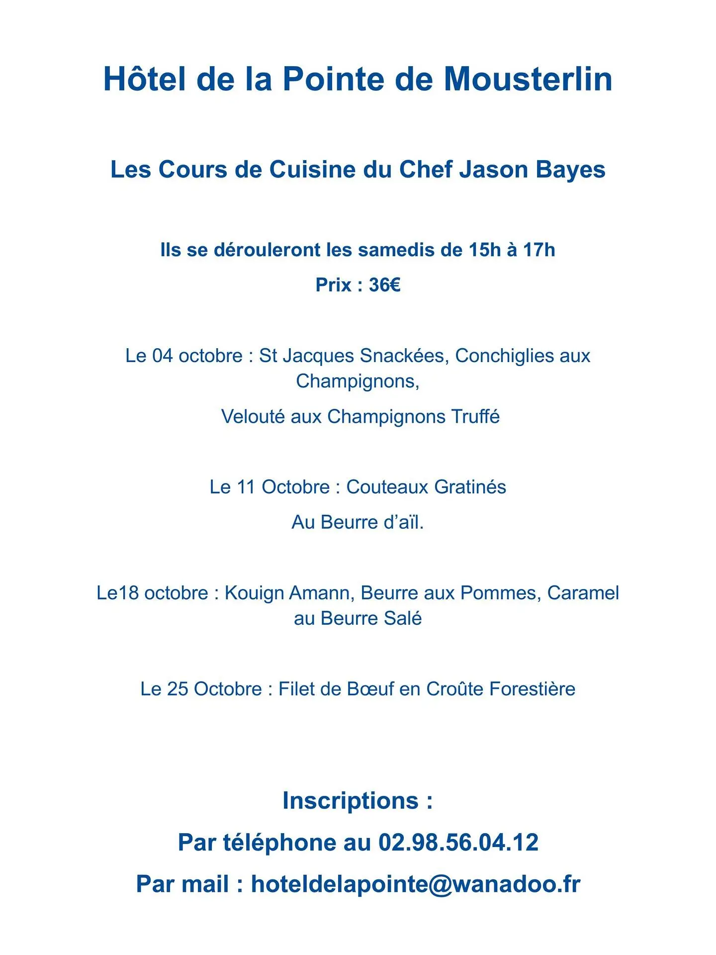 cours de cuisine pointe de mousterlin octobre 2025
