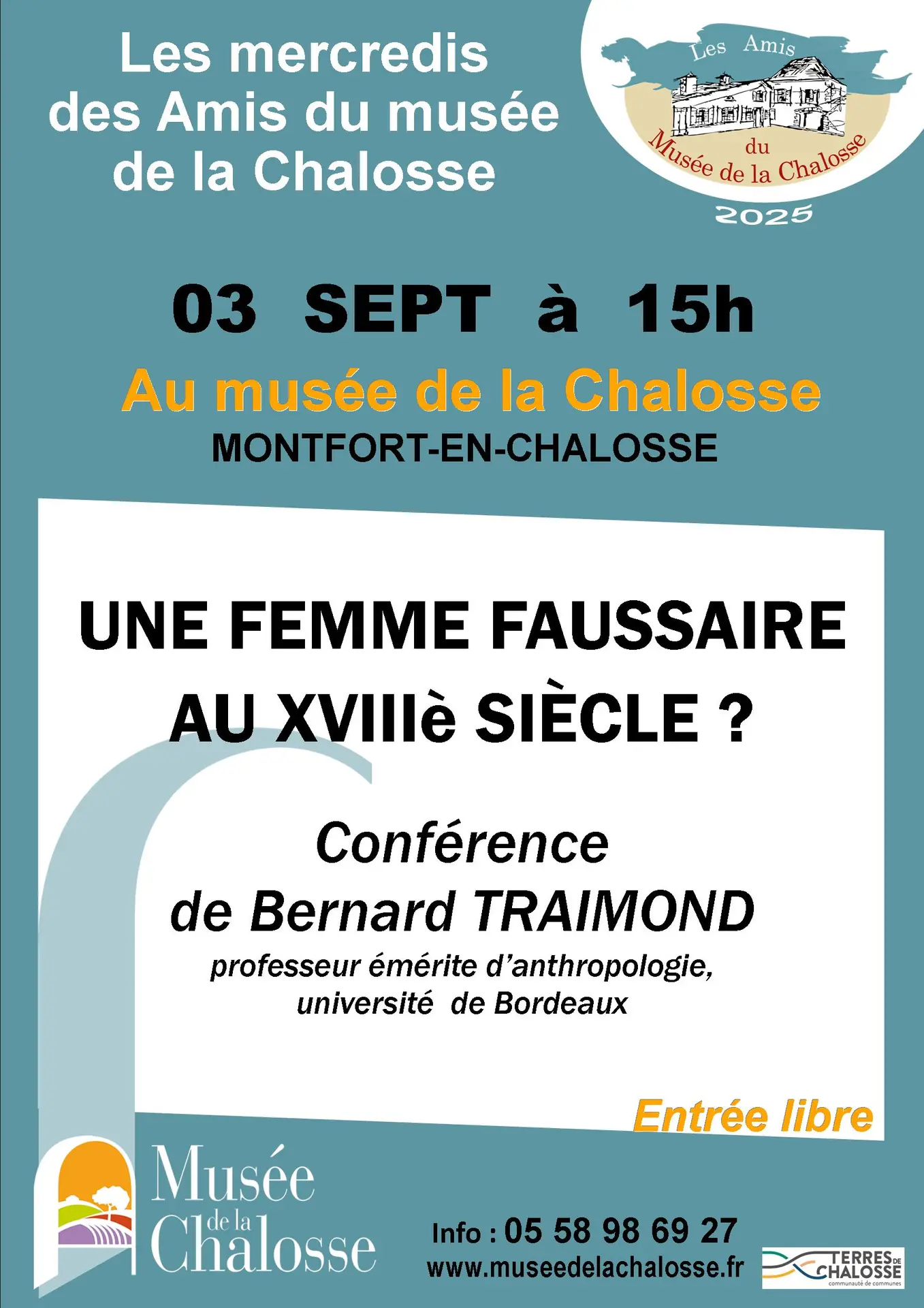 2025-09-  AFFICHES RENCONTRES musée -Bernard Traimond Constance de Marsan - 3 sept
