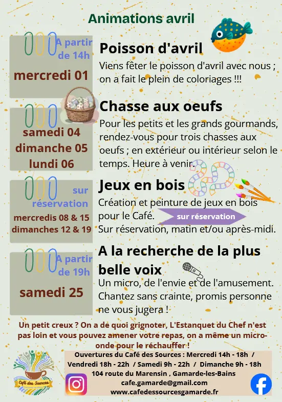 Animations avril Café des sources