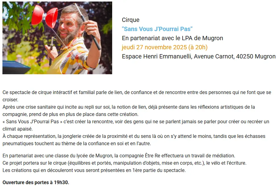 Cirque 27 NOV entrcate