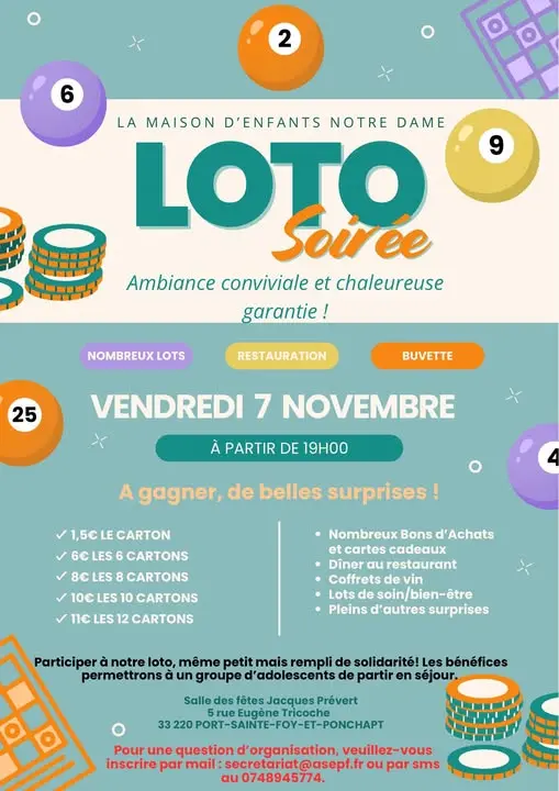 Loto Maison d'enfants Notre Dame - Port-Sainte-Foy-et-Ponchapt - 07 Novembre 2025