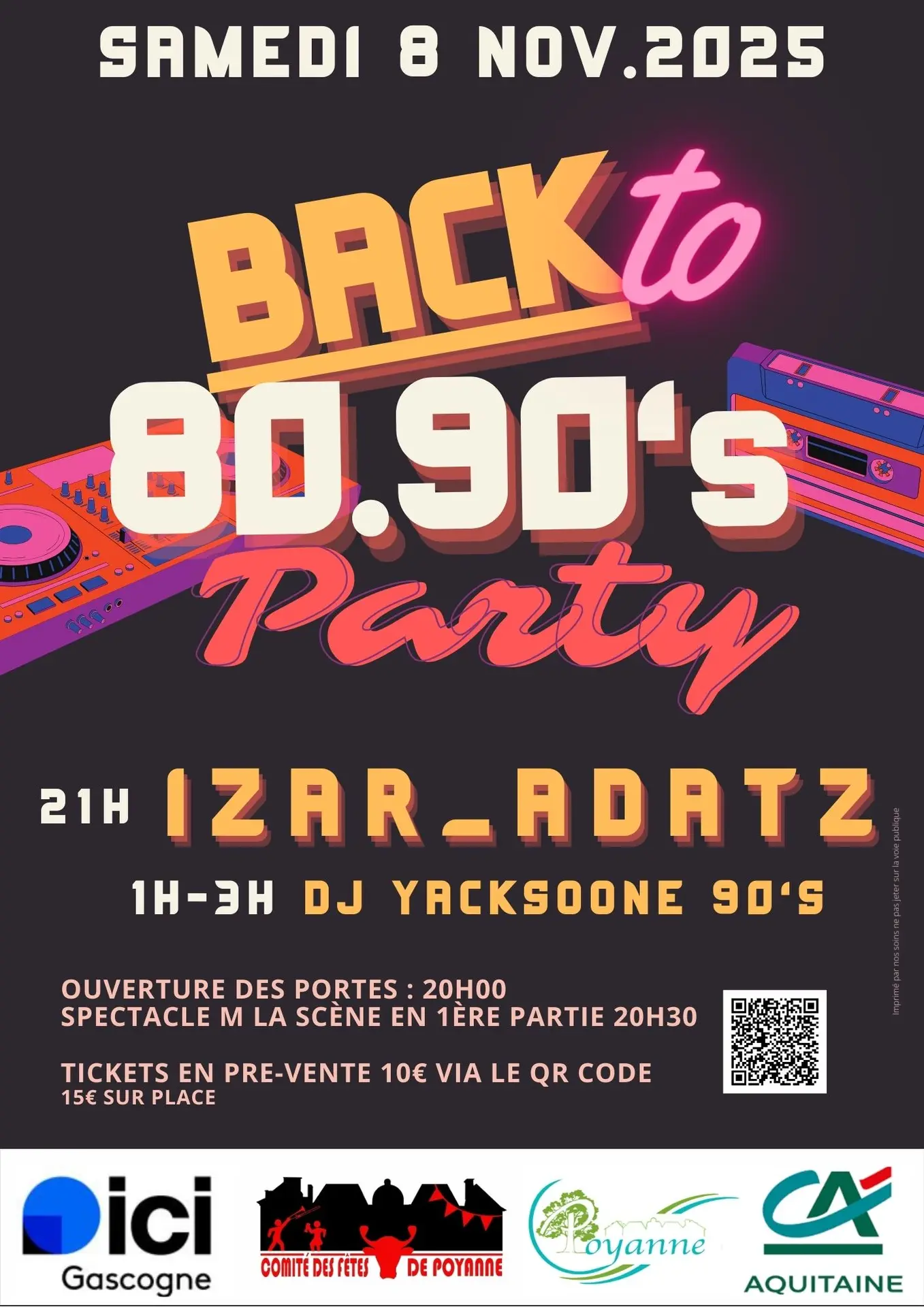 Affiche back to 8090 party Poyanne (A3) - 1