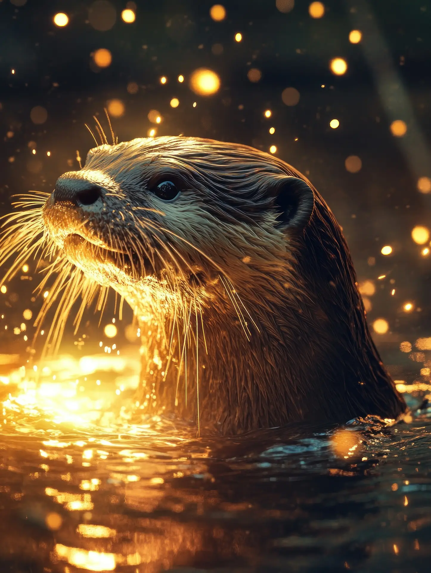 Magical otter emerging from glowing water.