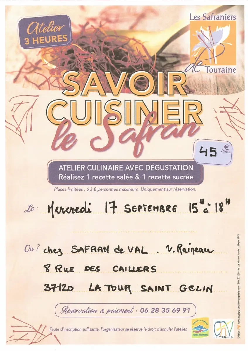 Atelier culinaire savoir cuisiner le safran La Tour Saint Gelin 17 septembre 2025
