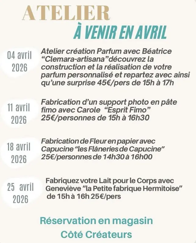 Atelier d'avril chez Côté Créateurs
