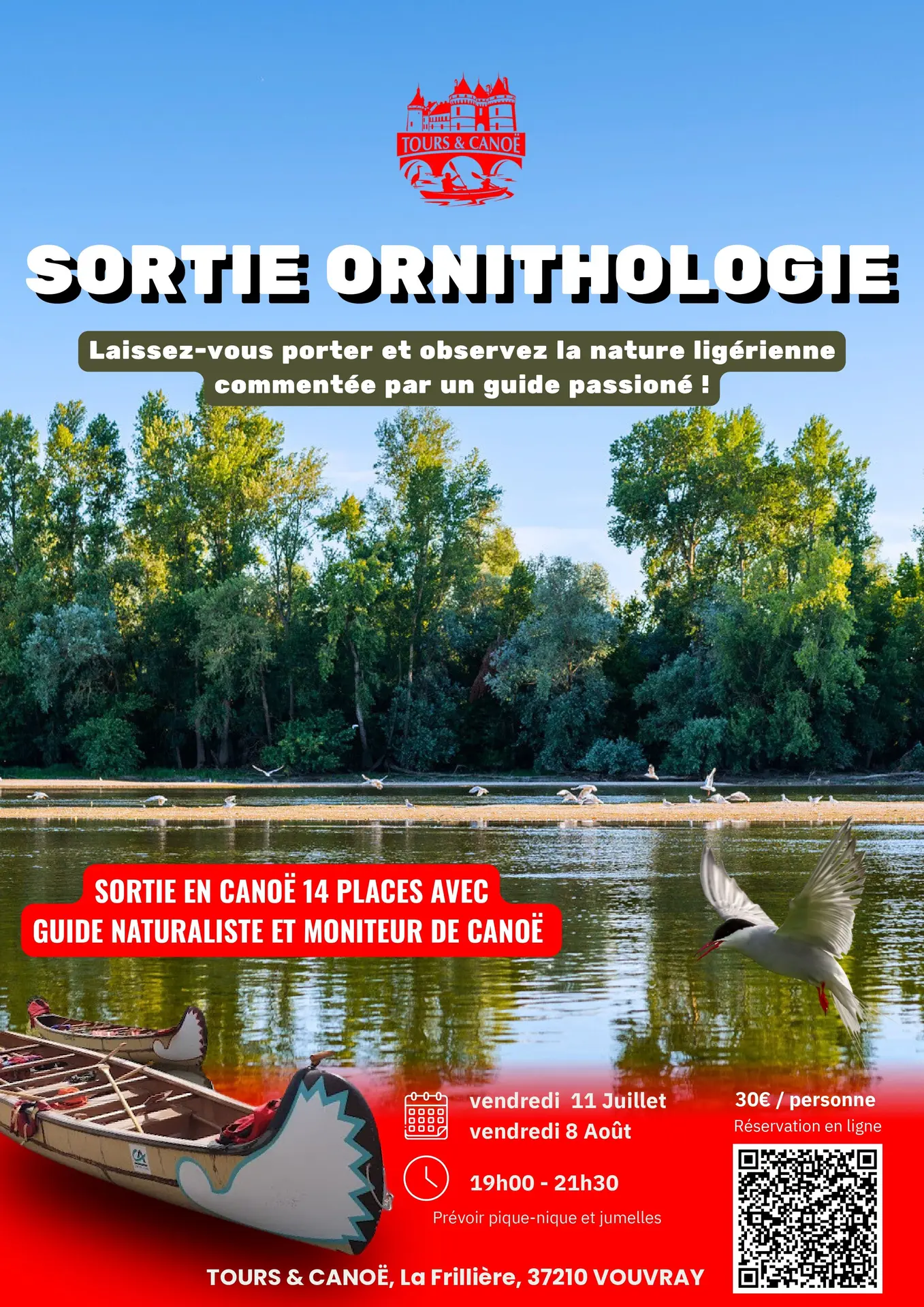Balade crépusculaire ornithologique Tours et Canoë