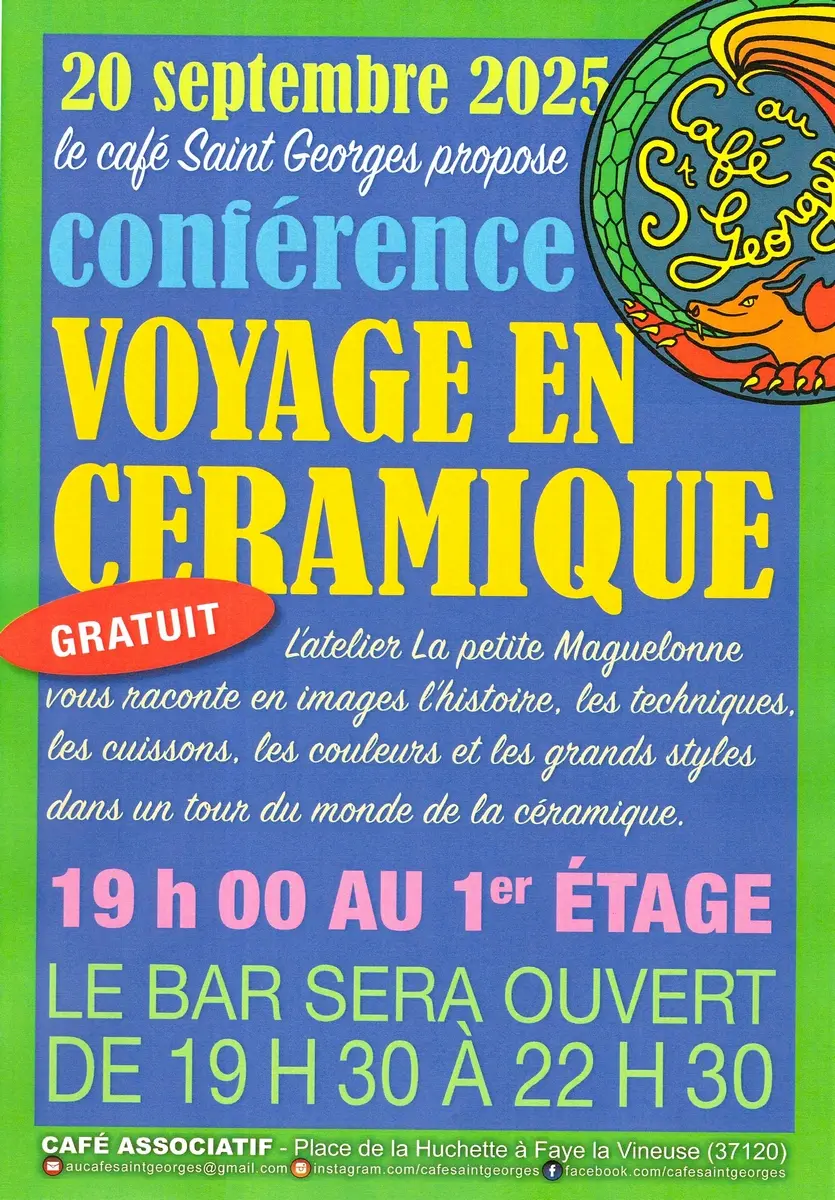 Conférence Voyage en céramique Café saint-Georges Faye-la-Vineuse