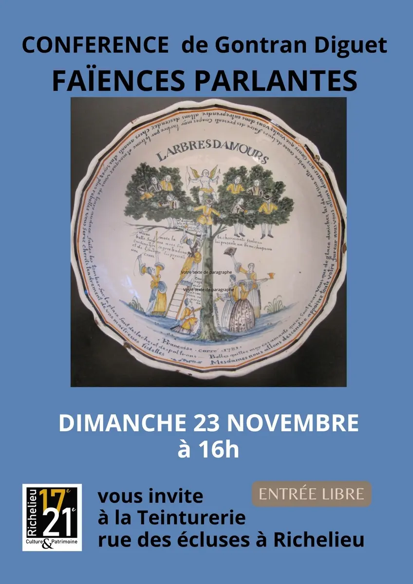 Conférences Faïences parlantes Richelieu 23 novembre 2025