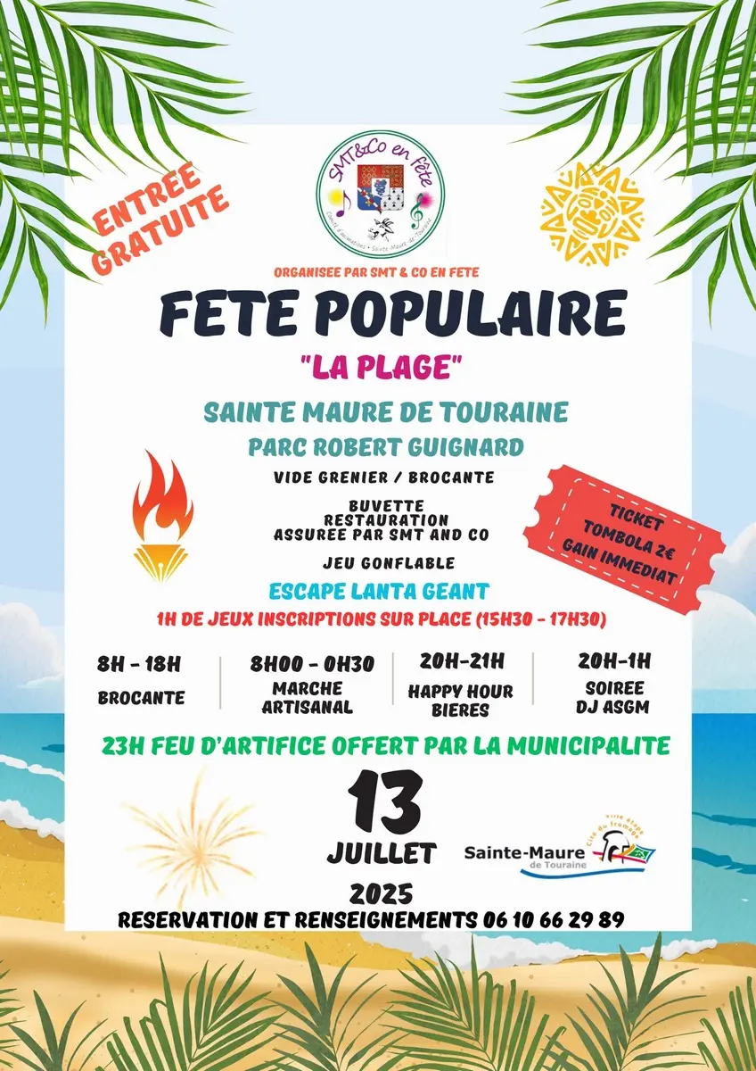 Fête populaire La Plage Sainte-Maure de Touraine 13 juillet 2025