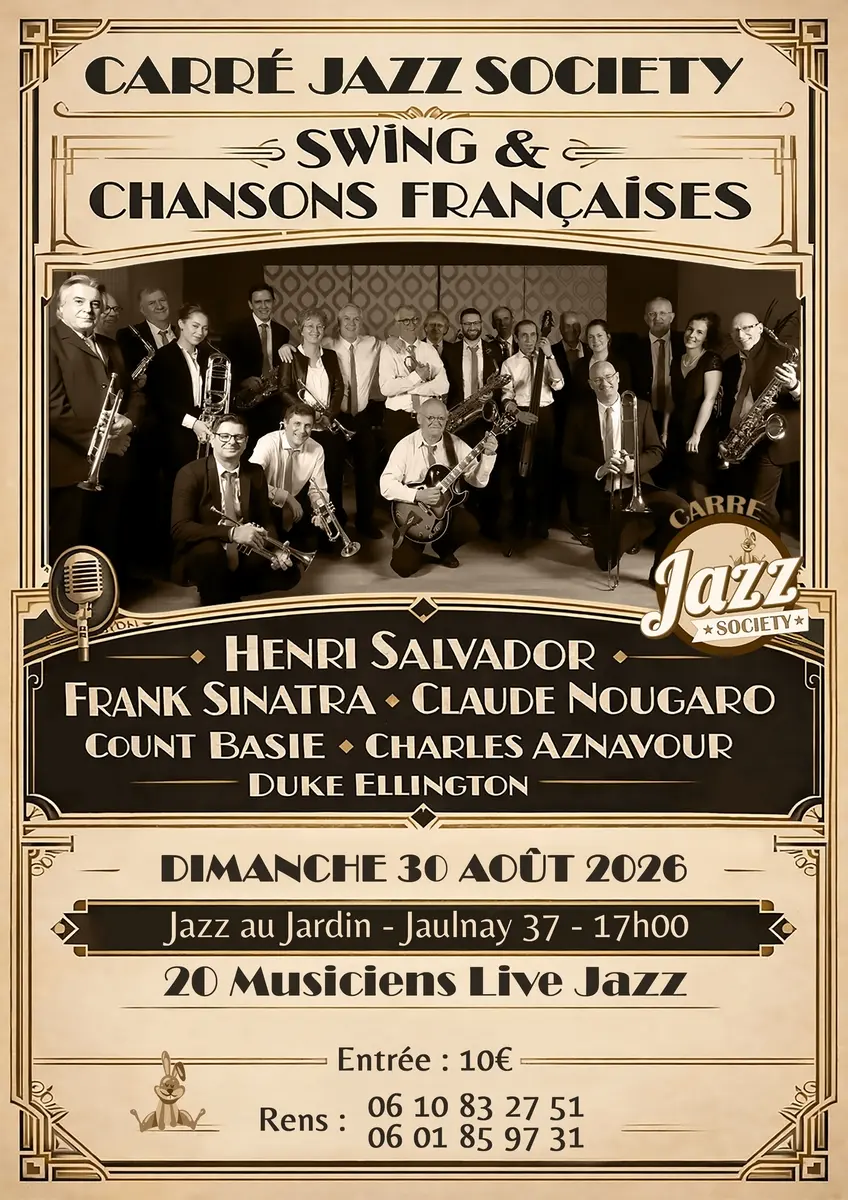 Jazz au Jardin Carré Jazz Society Jaulnay 30 août 2026