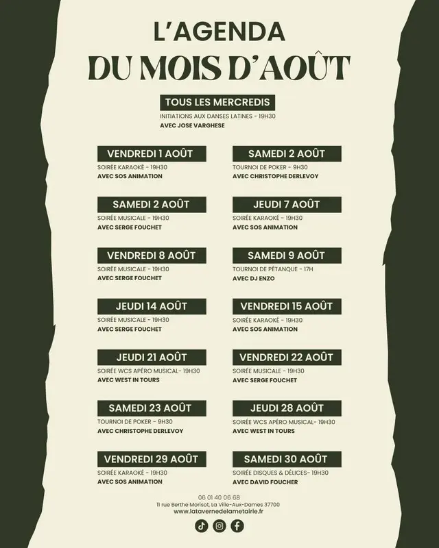 Agenda du mois d'août au camping les Acacias la Ville-aux-Dames
