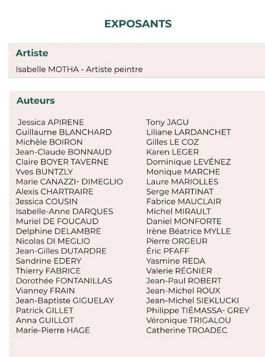 Liste exposants Salon du livre Saint-Epain 13 septembre 2026
