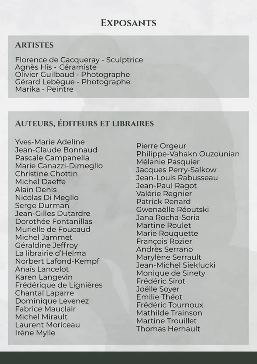 Liste exposants salon du livre Saint-Epain 14 septembre 2025