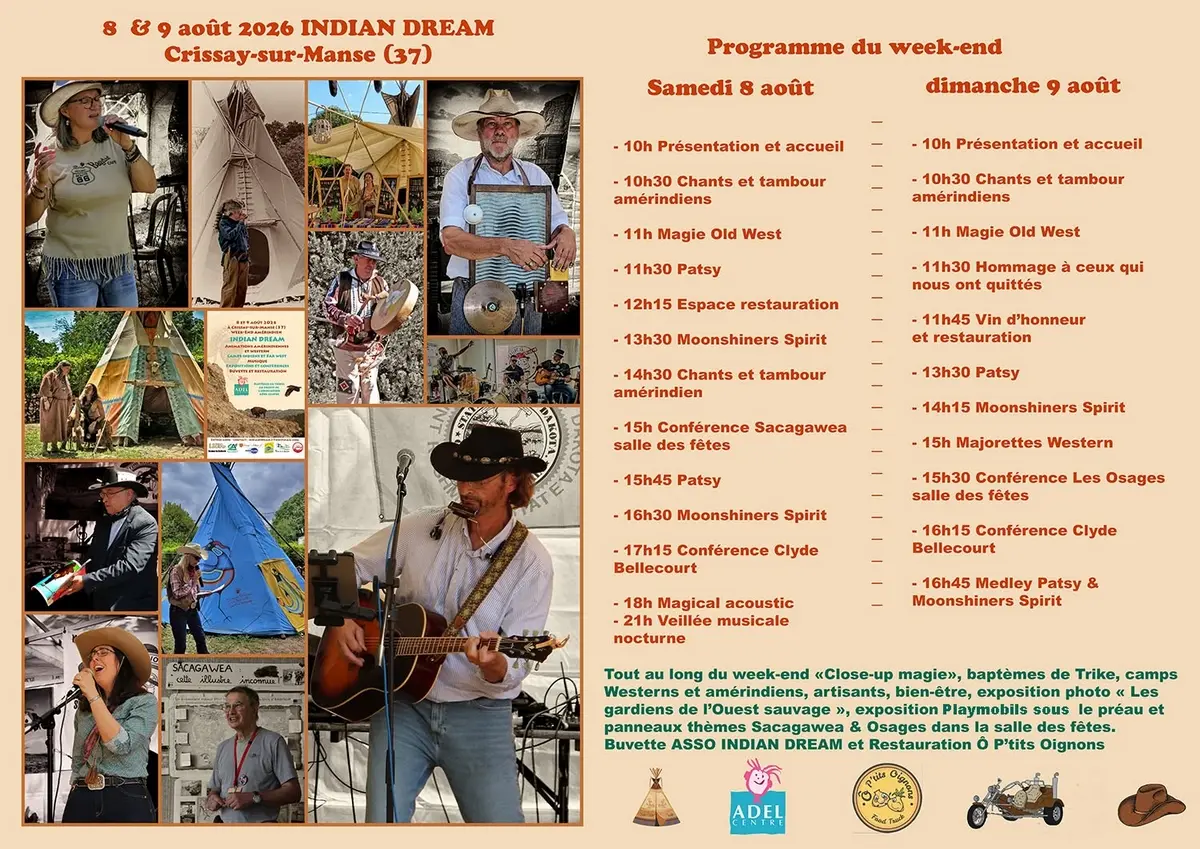 Programme Week-end Amérindien Indian Dream Crissay-sur-Manse août 2026