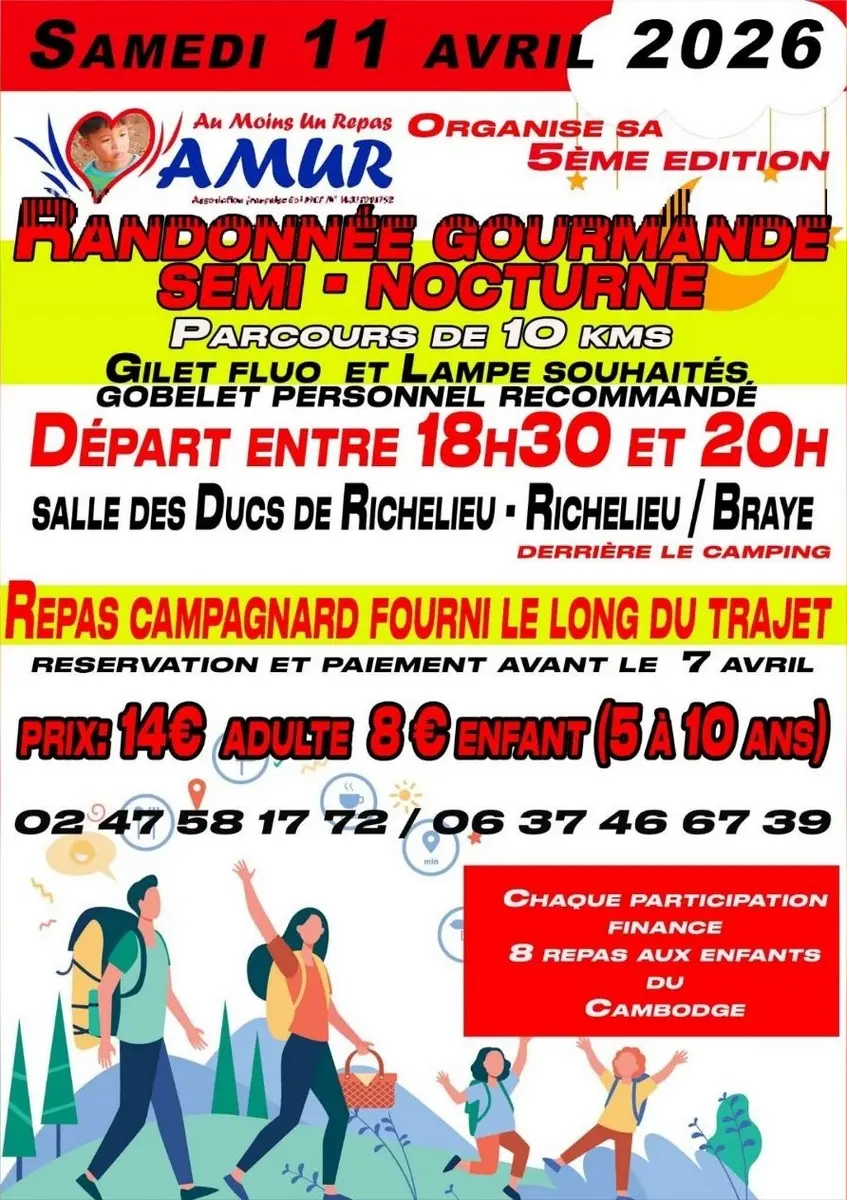 Randonnée gourmande semi nocturne AMUR Braye-sous-Faye 11 avril 2026