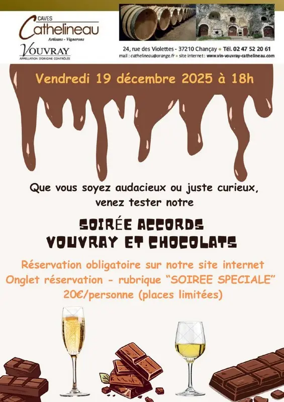 Soirée accords Vouvray et chocolats Caves Cathelineau