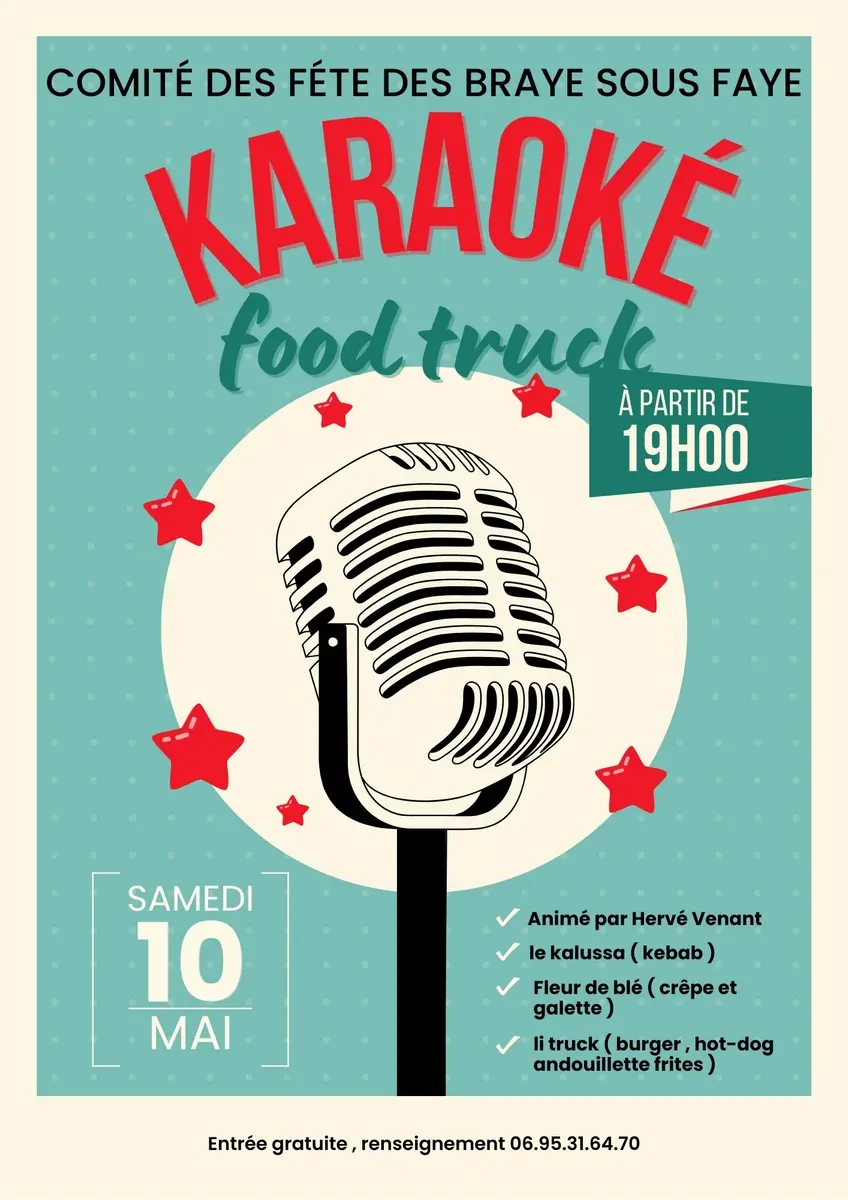 Soirée karaoké food truck Braye-sous-Faye 10 mai 2025