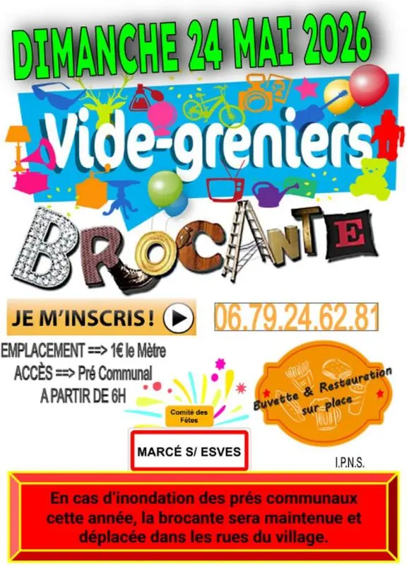 affiche vide greniers marcé le 24 mai 2026