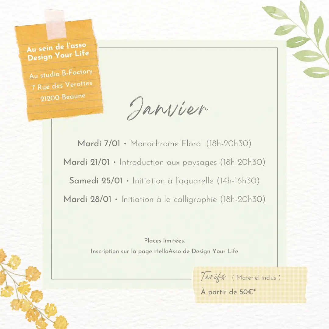 Ateliers aquarelle Beaune - Janvier