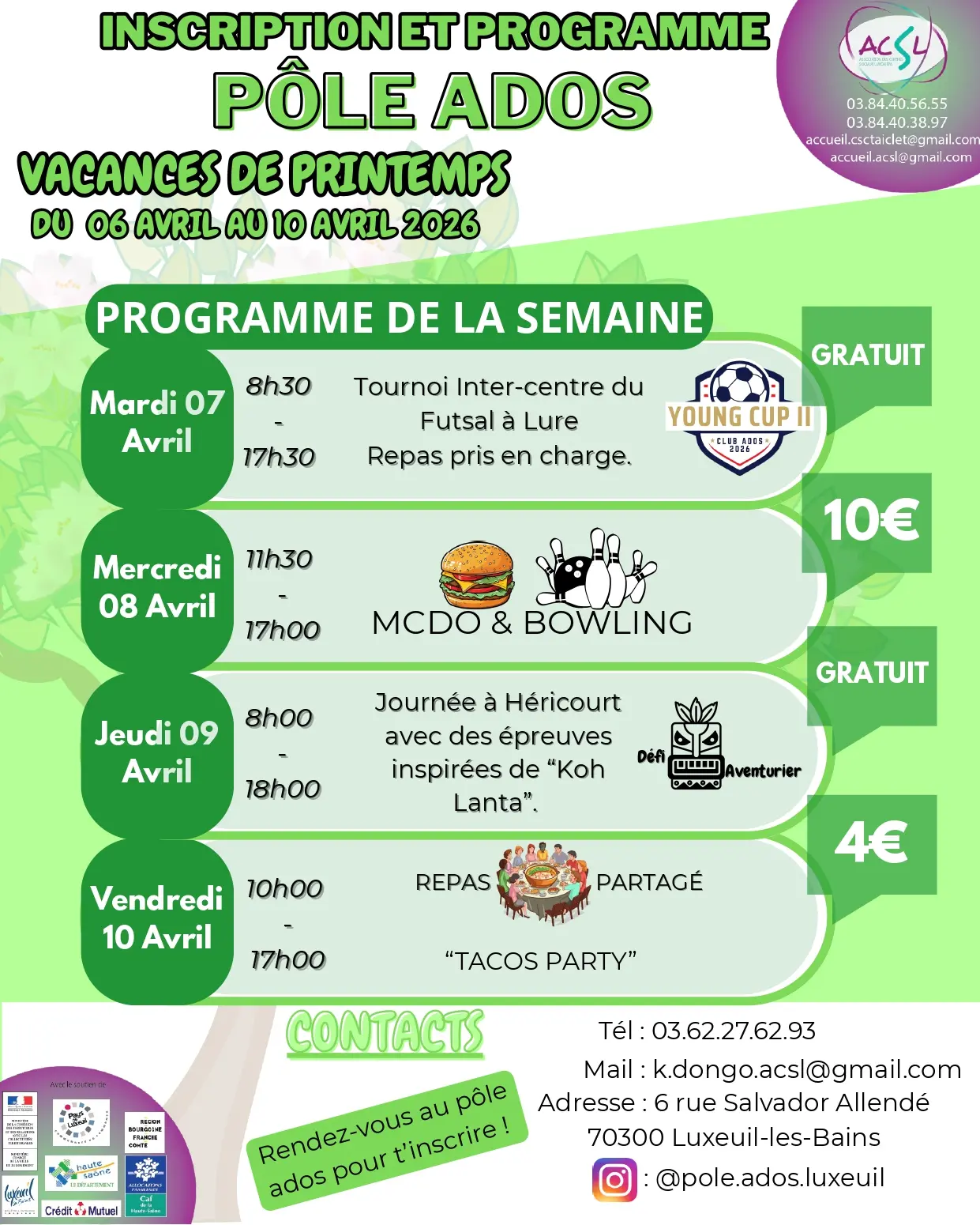 Vacances de printemps Pôle Ados