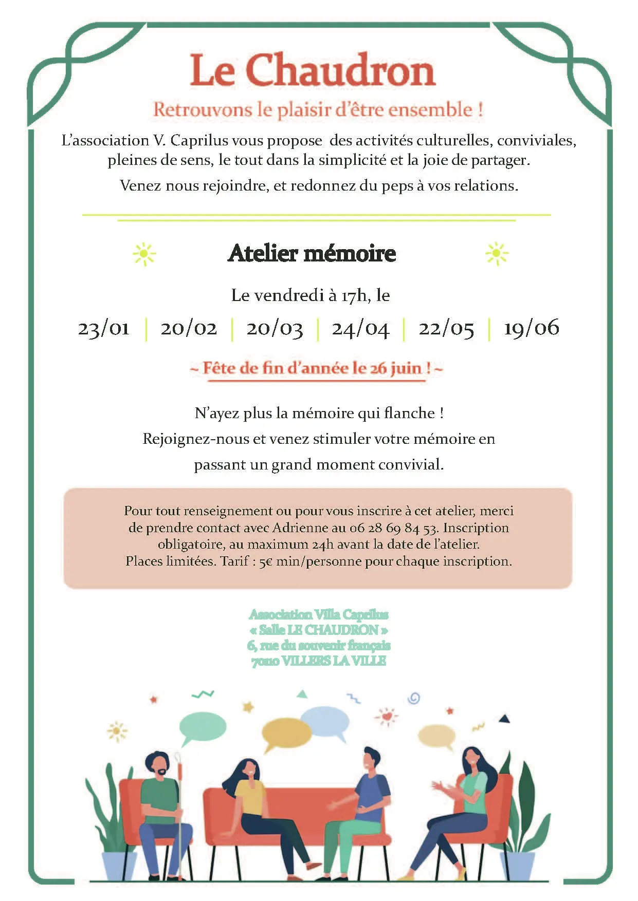 Affiche atelier mémoire LE CHAUDRON janvier à juin
