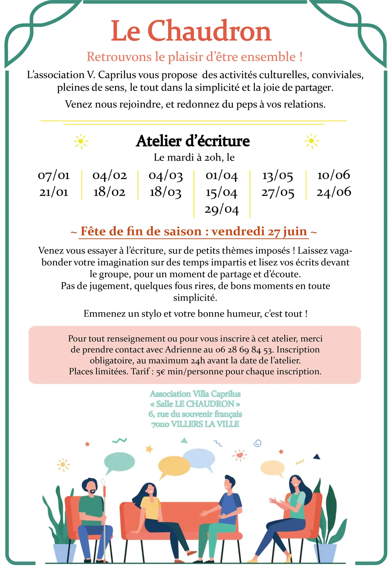 Affiche atelier écriture LE CHAUDRON