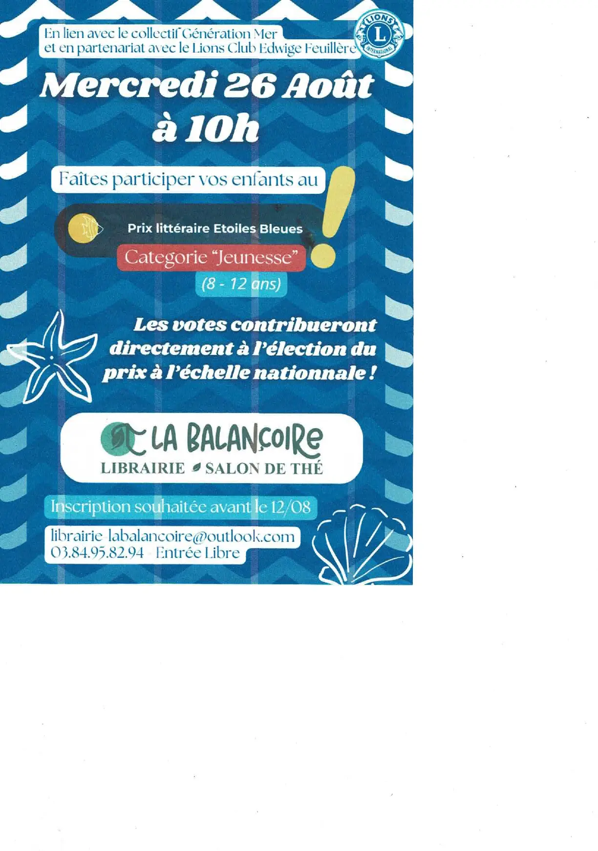 Election prix littéraire Etoiles Bleues catégorie jeunesse 8-12 ans
