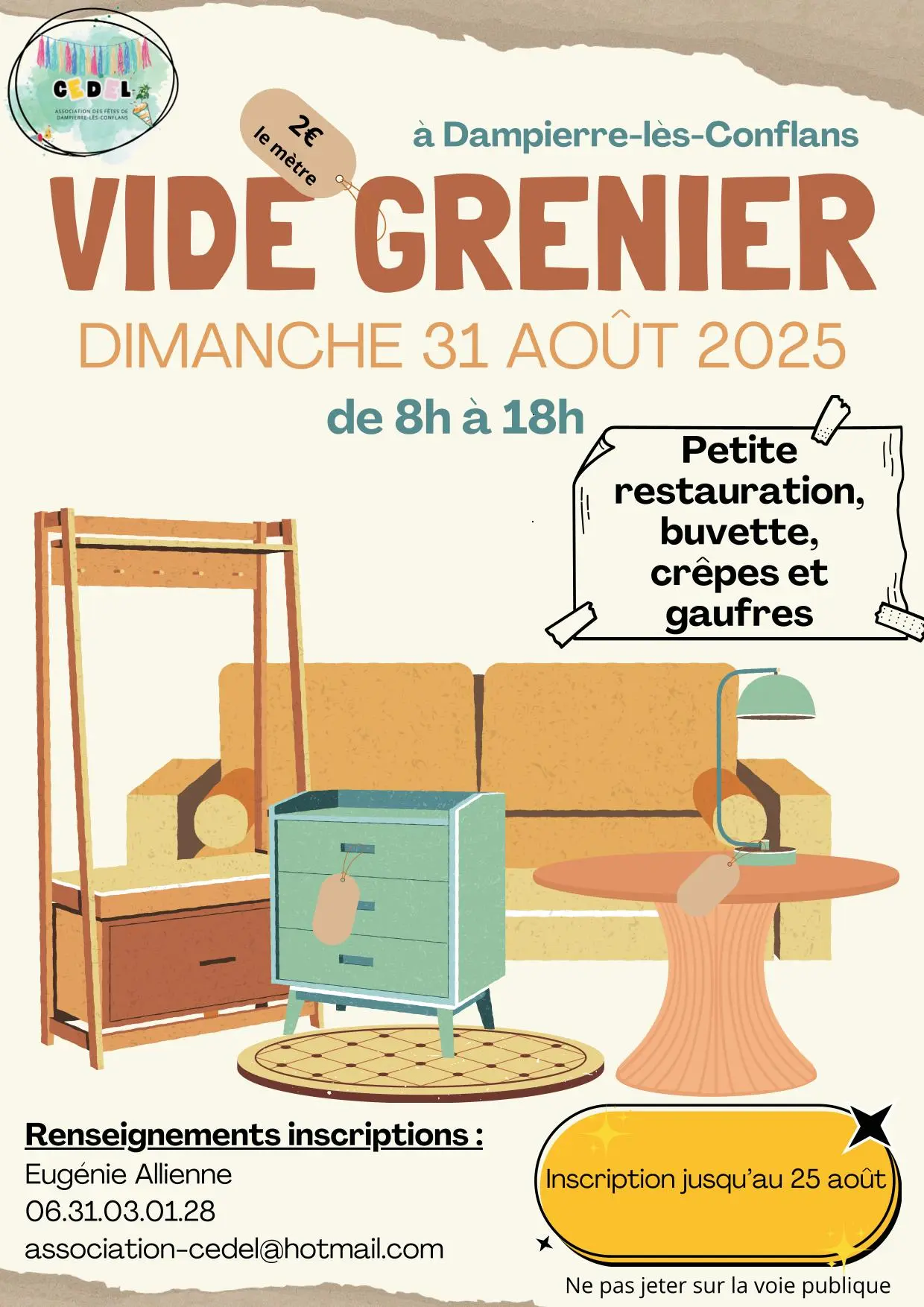 Flyer vide grenier 31 août 2025