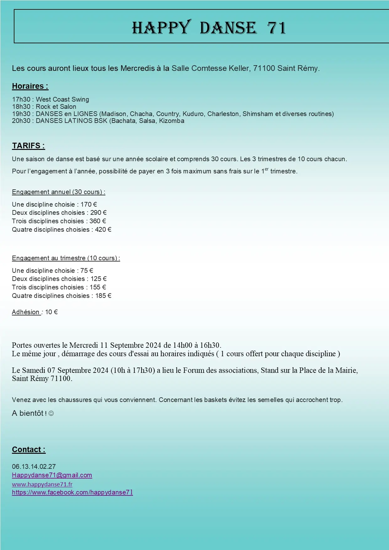 Détail horaire Tarif contact et coordonnée