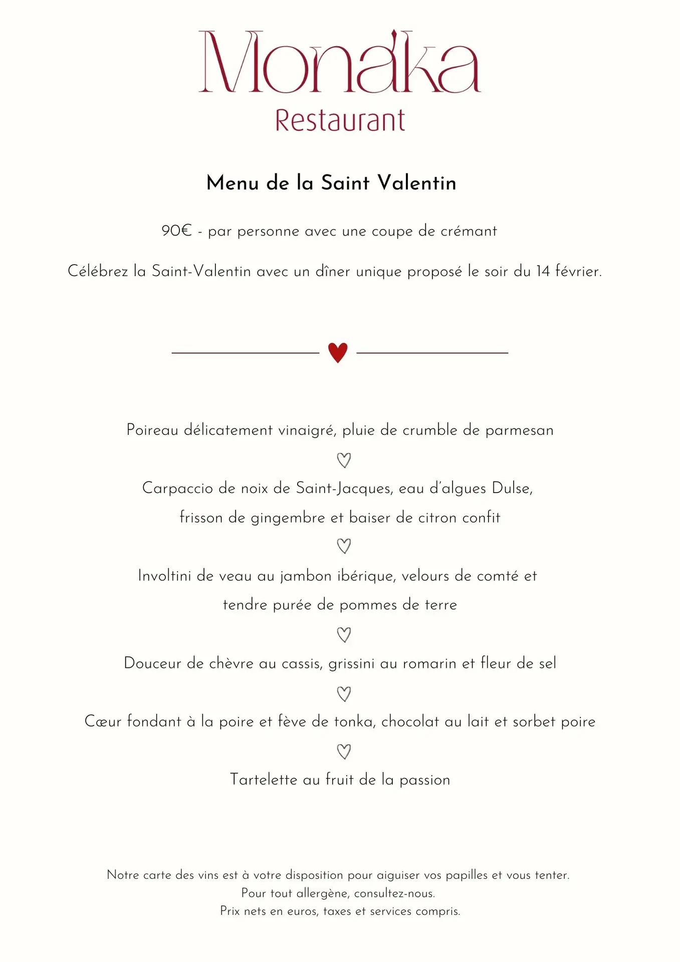 Menu Saint Valentin