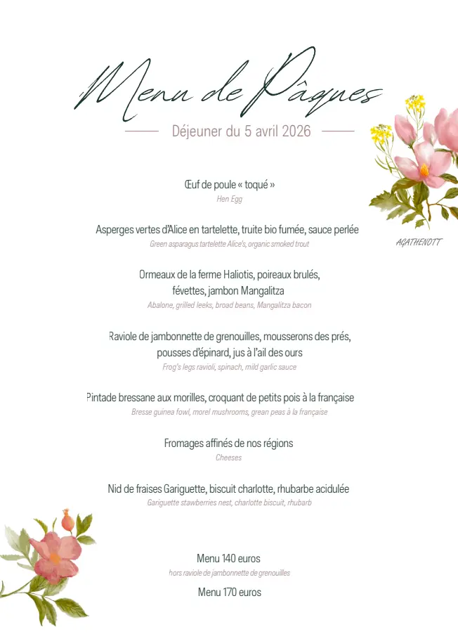 Menu Pâques 2026