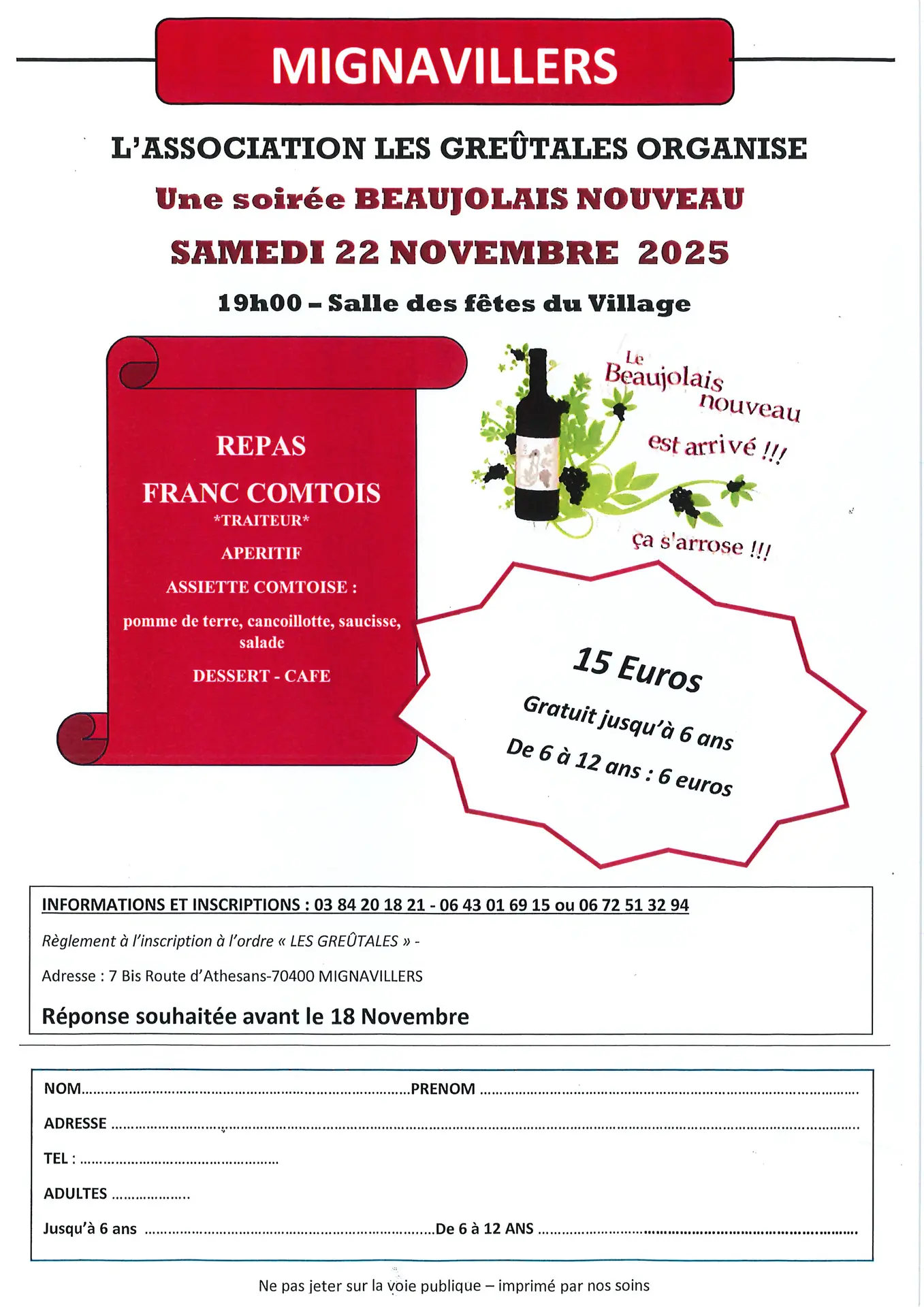 Soirée Beaujolais MIGNAVILLERS 22 novembre