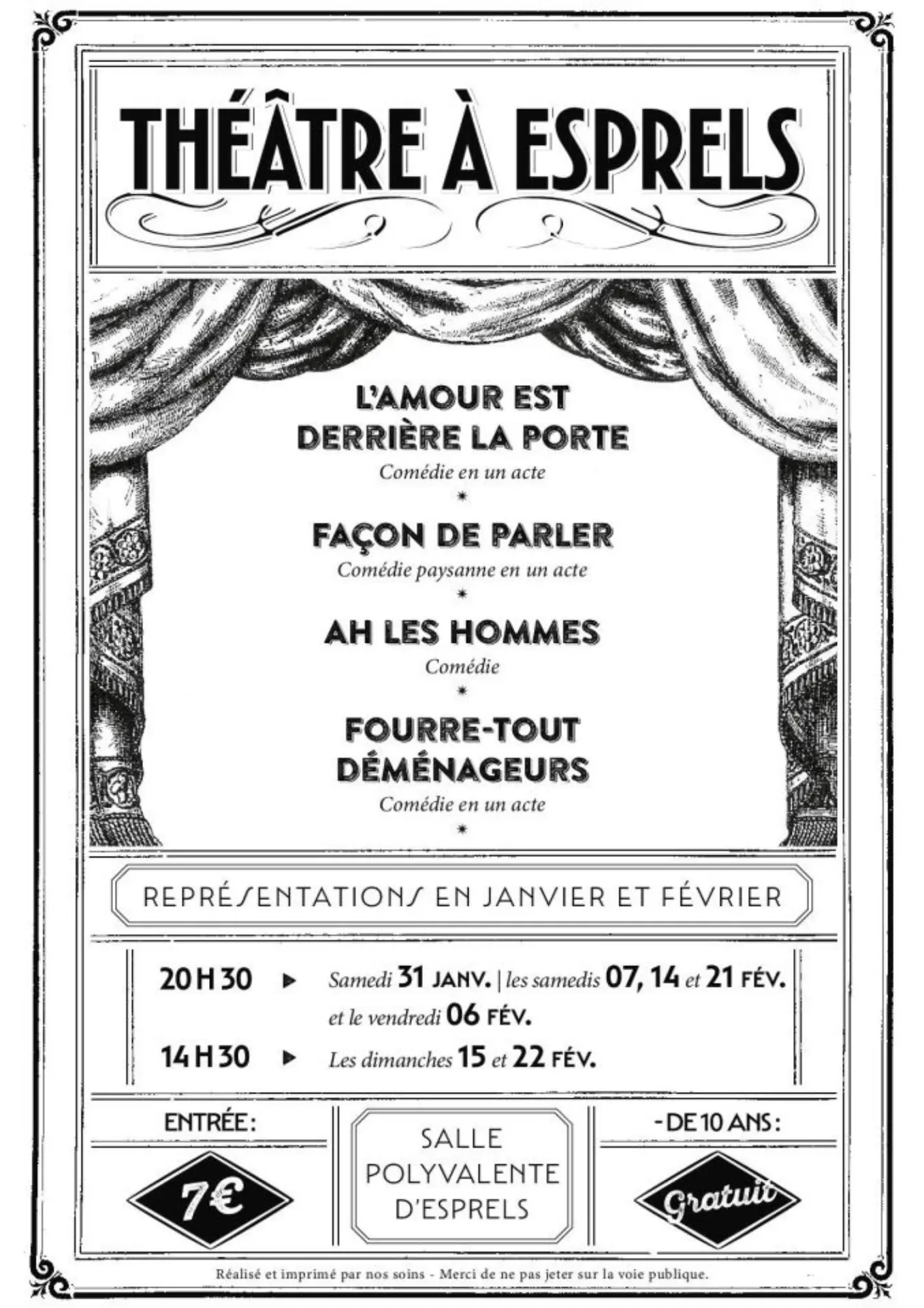 THEATRE ESPRELS 2026 janvier et février
