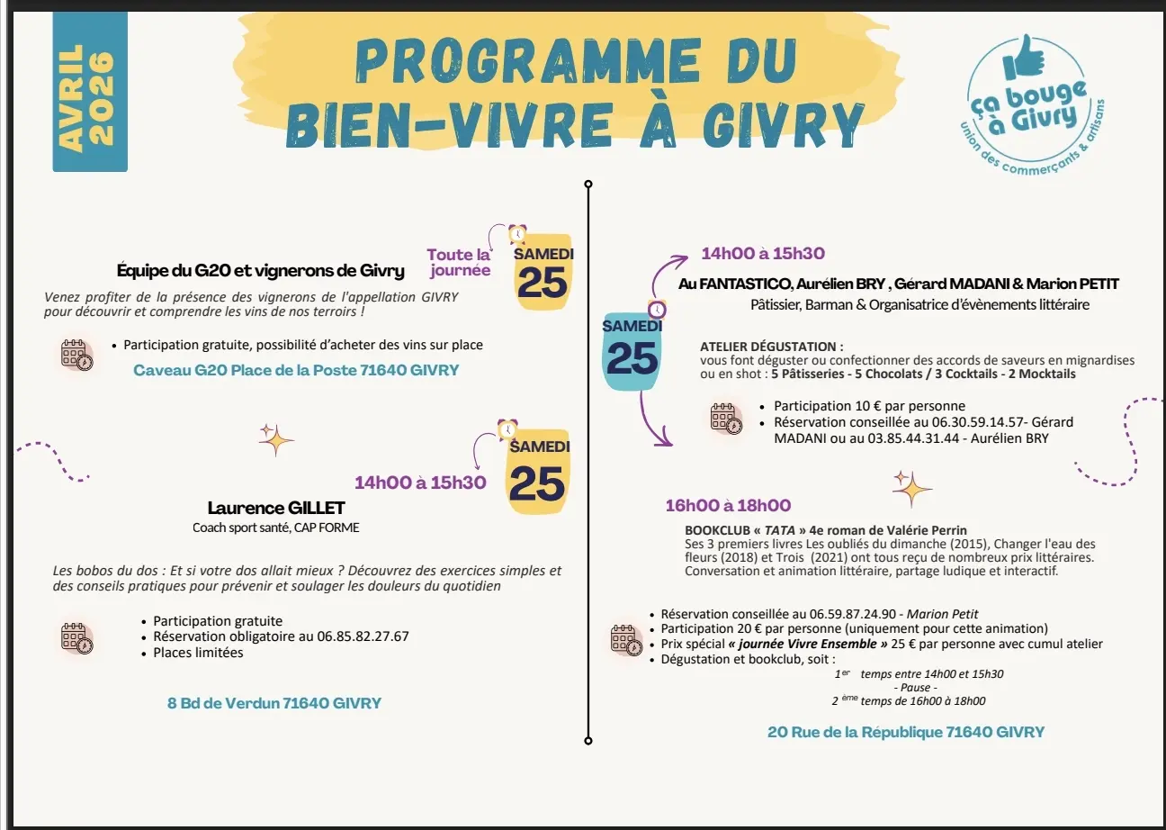 Vivre Ensemble Givry Animations Atelier Dégustation et Bookclub