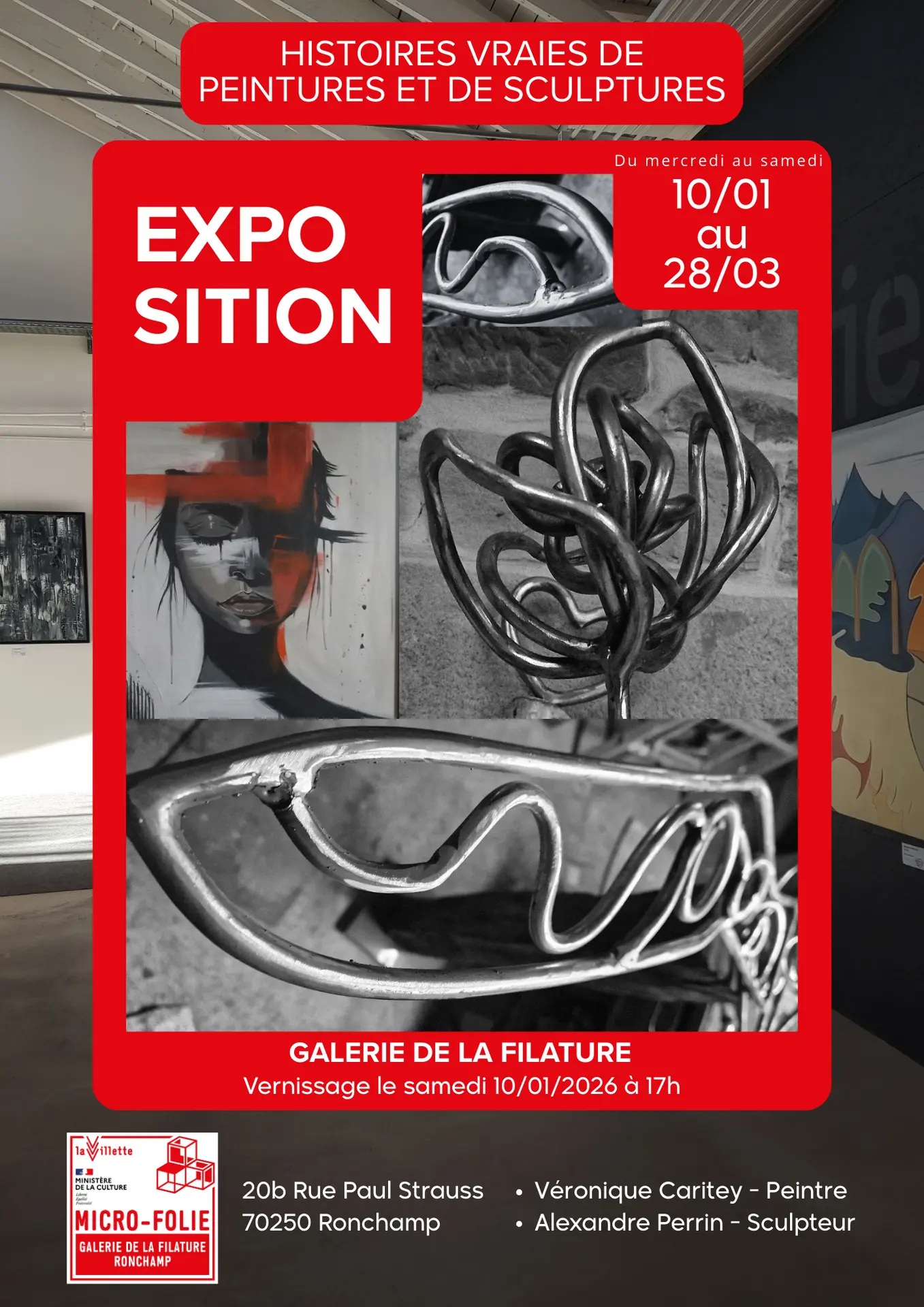 Affiche expo galerie - rouge logo